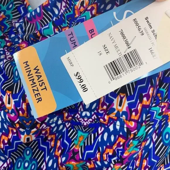 NWT Swim Solutions Sz 18 Tummy Control Shirred Tribal Print One Piece Swimsuit - Picture 5 of 9